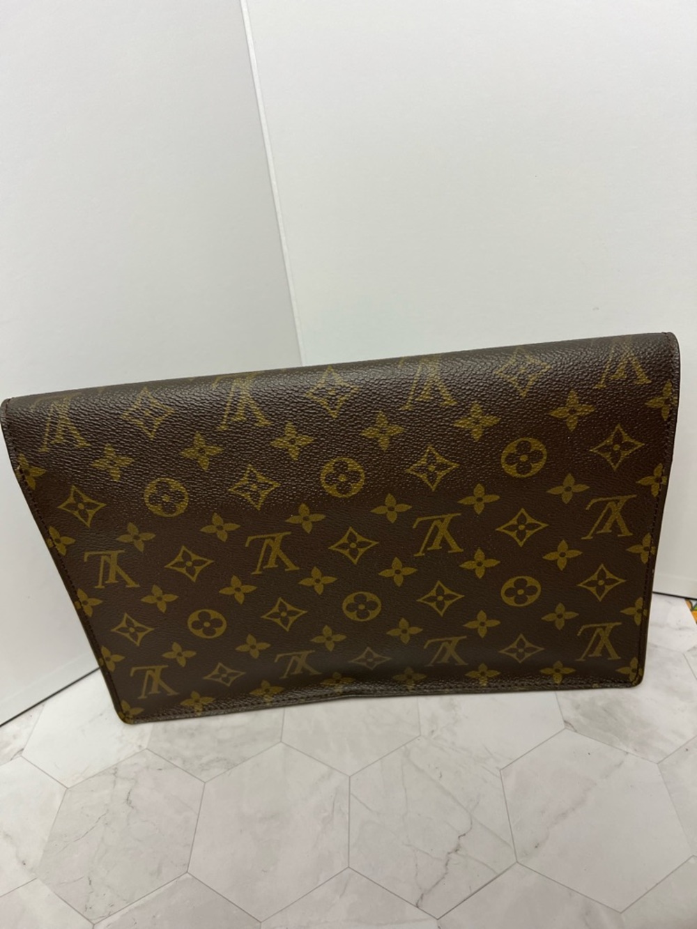 Vintage Louis Vuitton Monogram Envelope Clutch - Brown and Tan Leather Accent - Picture 3 of 6